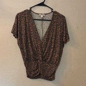 Bar III Brown Leopard Print V-Neck Blouse